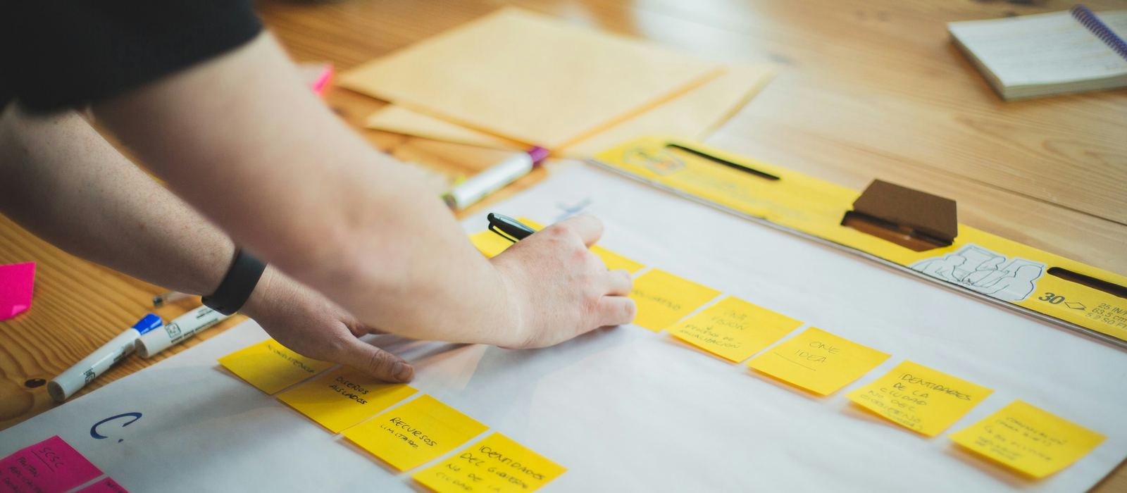 Planeamento de projeto com notas autocolantes